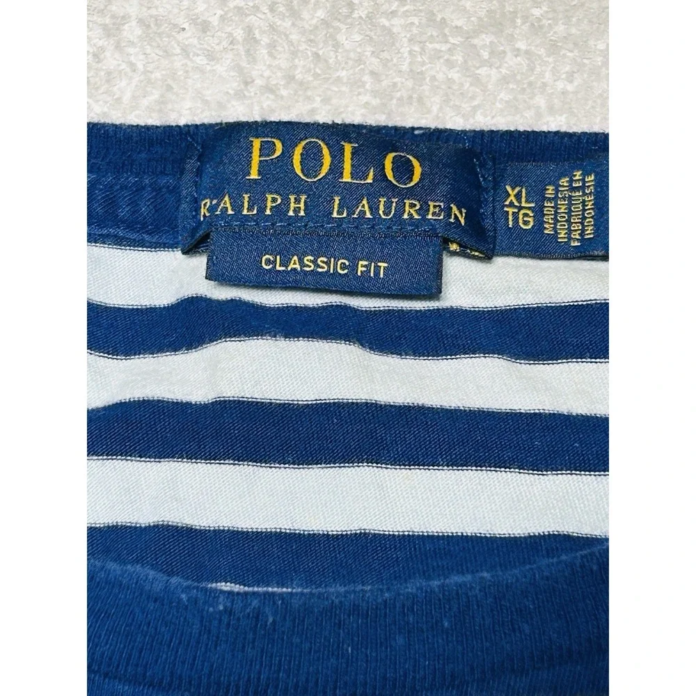 Polo Ralph Lauren Classic Fit XL/TG Short Sleeve 100% Cotton Baby Blue And Navy